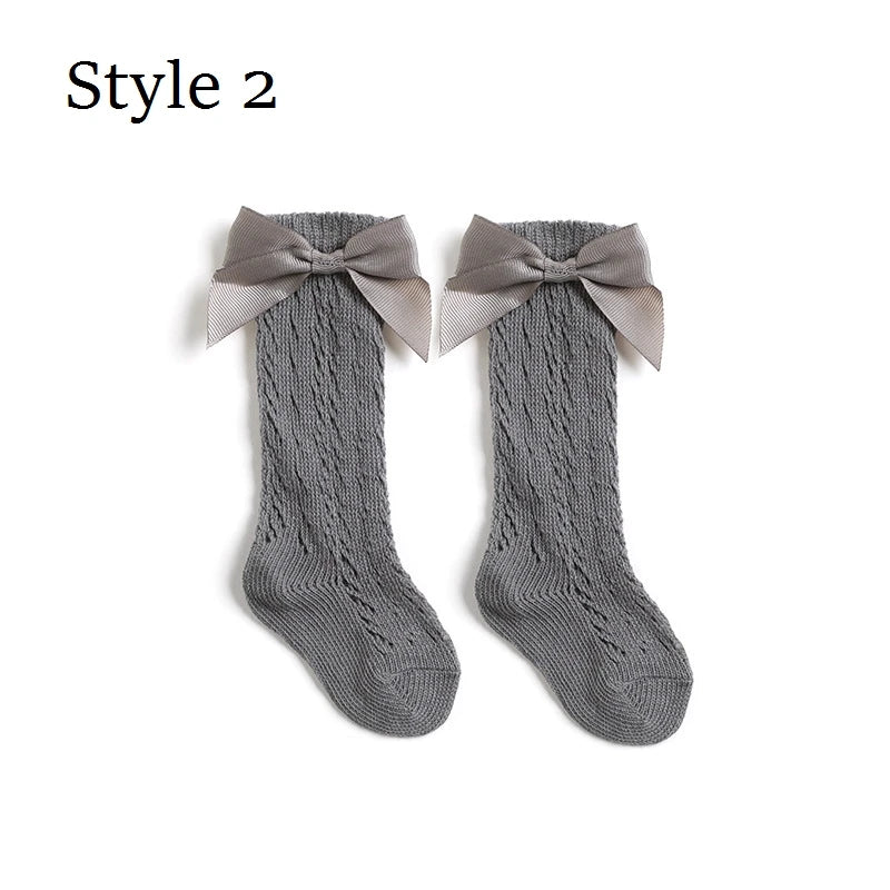 2023 New Kids Knee High Socks Baby Girls Boys Bow Long Sock Soft Cotton Mesh Breathable Children Hollow Out Socken For 0-7 Years