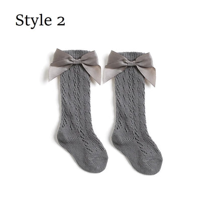 2023 New Kids Knee High Socks Baby Girls Boys Bow Long Sock Soft Cotton Mesh Breathable Children Hollow Out Socken For 0-7 Years