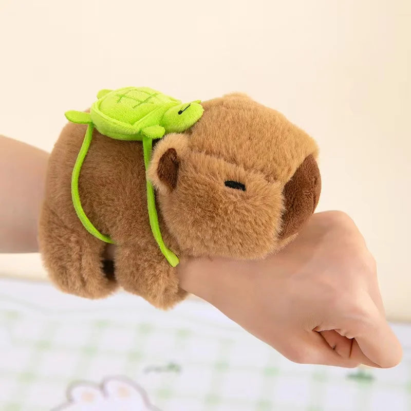 Lovely Capybara Animal Slap Snap Wrap Wristband Bracelet Plush Stuffed Animal Kawaii Capybara Hand Ring Wristband Kid Funny Toys