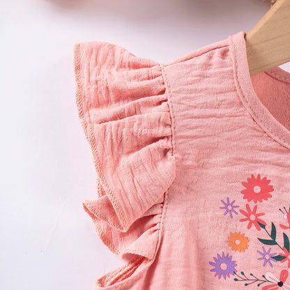 New Summer Toddler Girl Dress Small Fly Sleeve Floral Dress Sweet Cute Baby Comfortable Cotton Soft Skin-friendly Birthday Gift