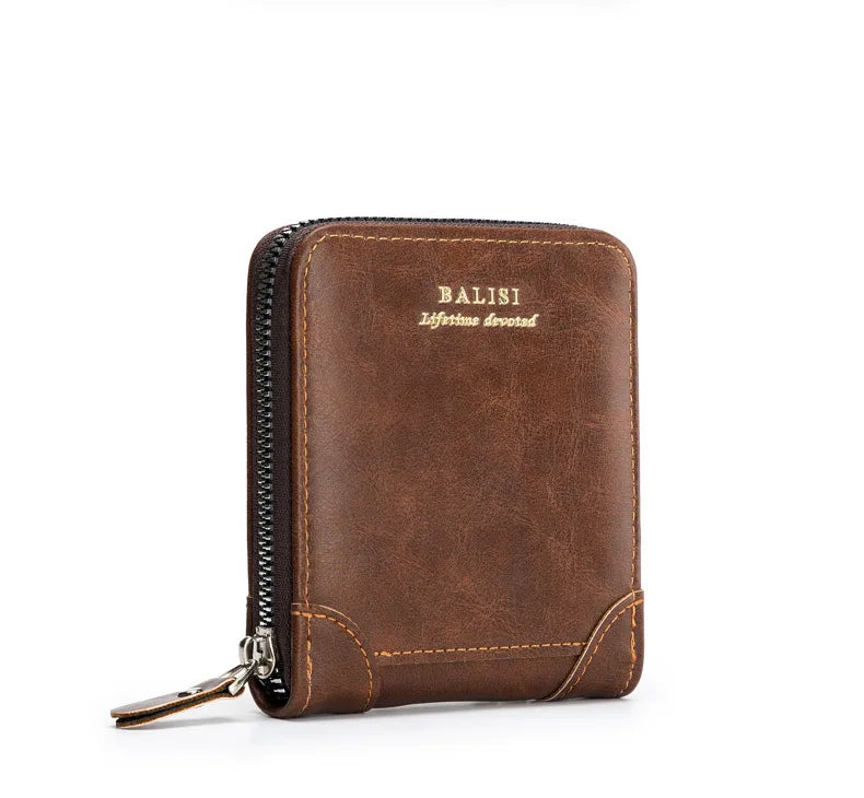 Men's Wallet 2025 New PU Leather Zipper Retro Style Short Wallets Men Card Holders Coin Storage Money Bag A03