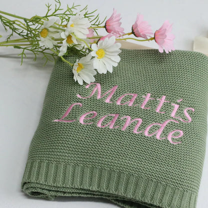 Personalized Knitted Blanket Embroidered Baby Name Stroller Cover Kids Cotton Nap Blanket for Newborn Shower Gifts