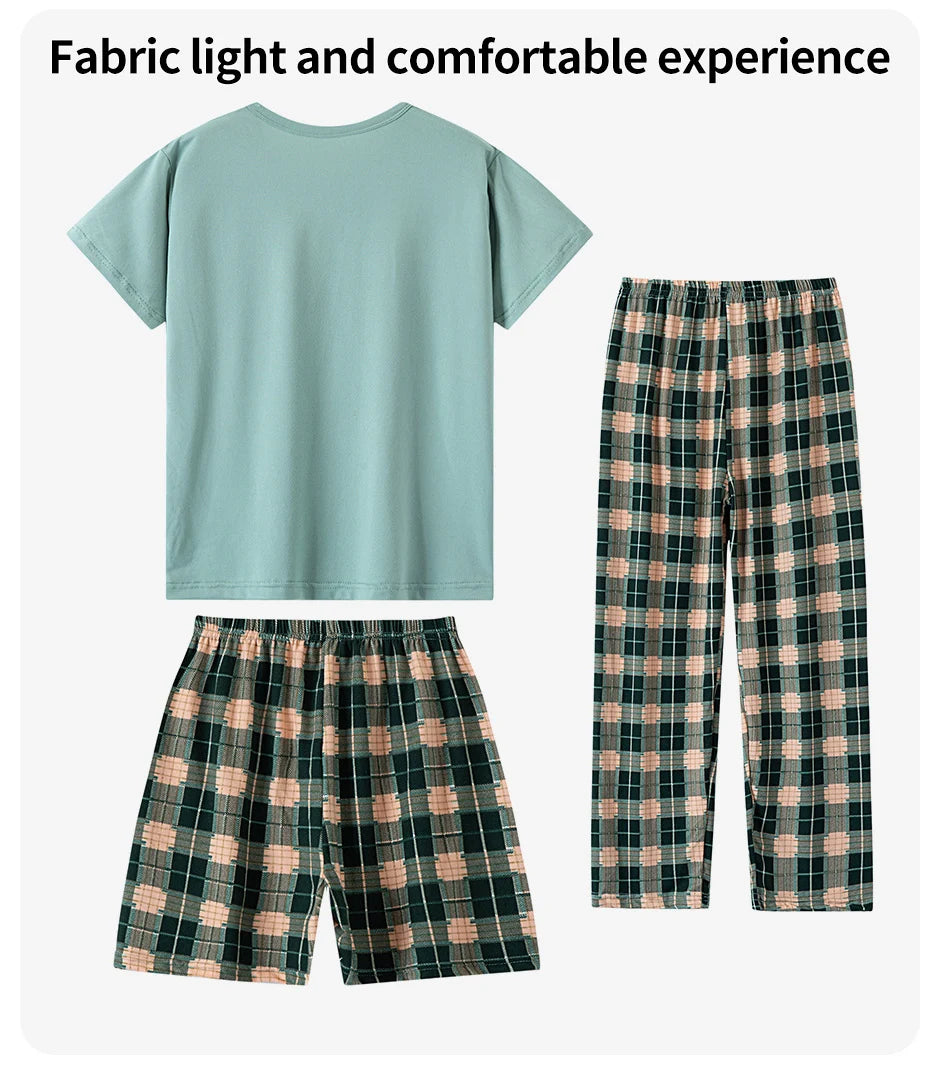 2/3/4 Piece Fashion Children's Mix And Match Boys' Solid Color Casual T-shirt Girls' Wild Plaid Pants Comfortable Home Clothes