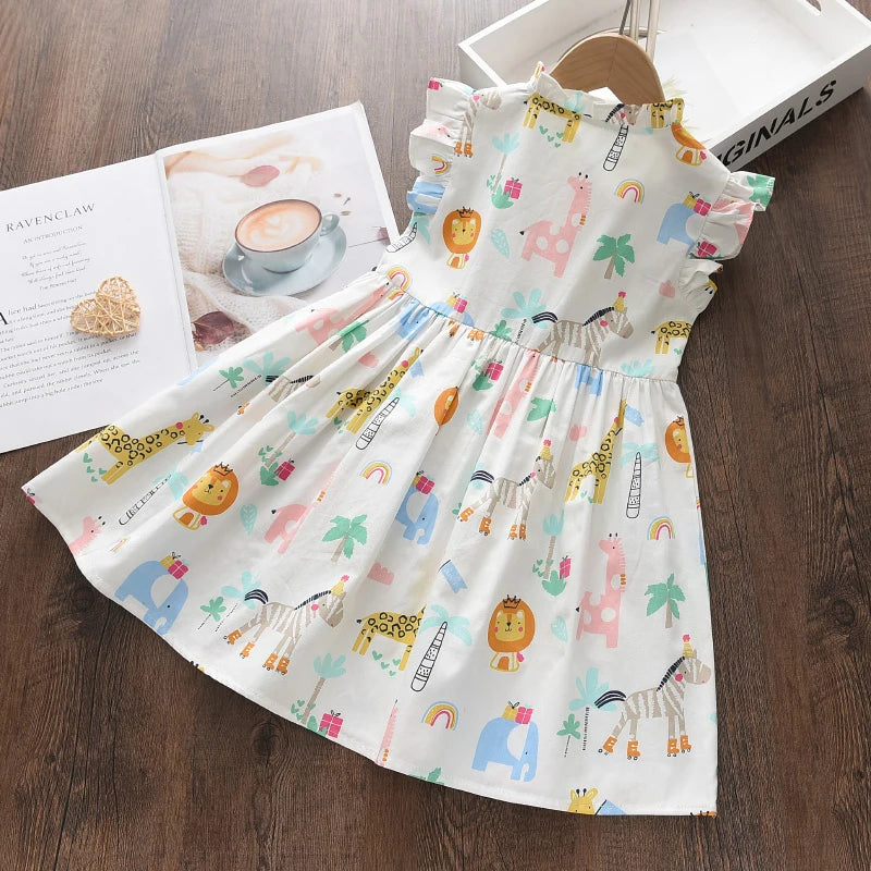 Bear Leader Cartoon Print Baby Girls Princess Dress New Fashion Summer Floral Toddler Kid Party Clothes Children Vestido