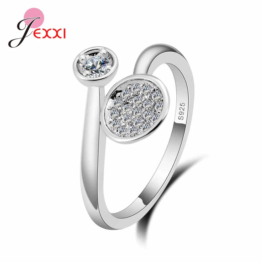 Trendy Simple 925 Sterling Silver Cubic Zironia Adjustable Rings For Women Girl Finger Jewerly Gifts Wholesale