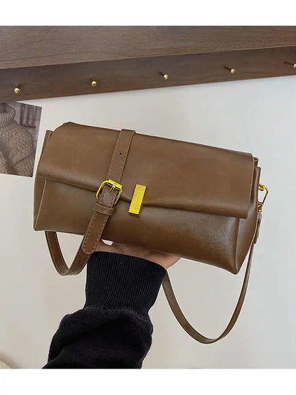 Coffee Color Retro Women's Small Square Bag Ladies 2025 Fashion One Shoulder Bags Versatile High-end PU Leather Crossbody Pack