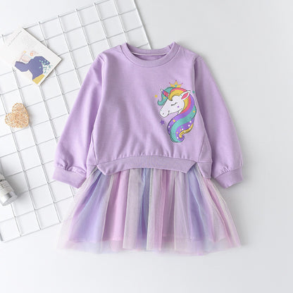 2023 New Unicorn Princess Dress Children's Spring & Autumn Season Dress Girls' Birthday Party Dress Halloween Christmas Dress