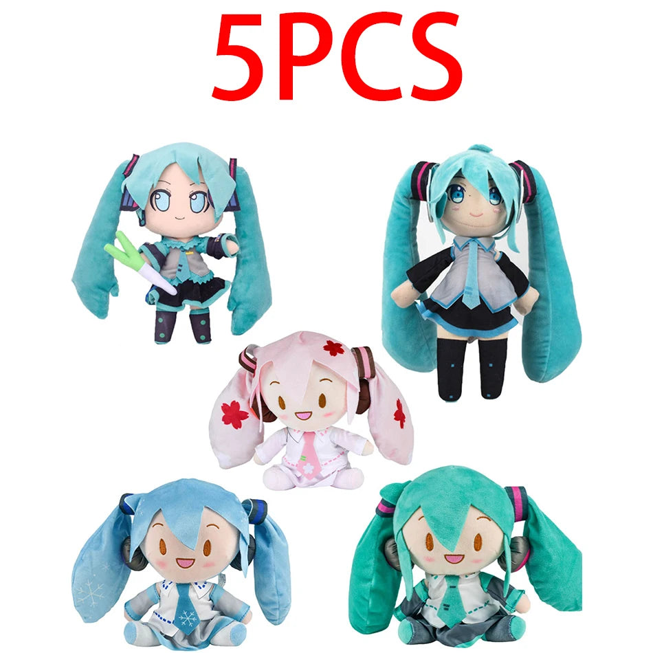 5PCS 20-29cm Hatsune Miku Plush Fuwafuwa Anime Kawaii Cute Cool Toys Dolls Plush Room Car Desk Decoration Birthday Gifts For Fan