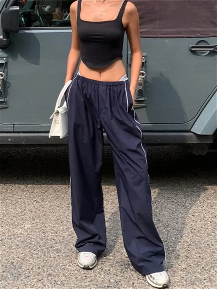 Harajuku Women's Baggy Pants Solid Color Cargo Pants Low Rise Casual Track Pants Teen Girls Wide Leg Cargo Pant Streetwear