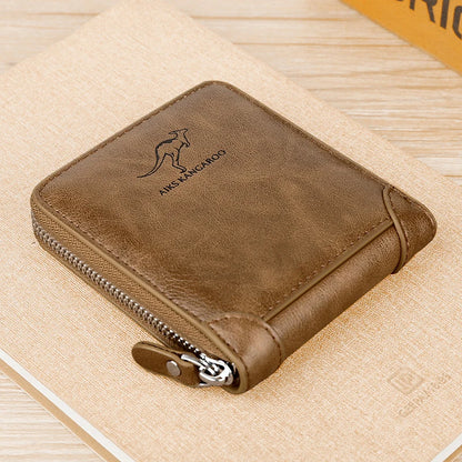 Leather Men’s Wallet Luxury Mens	Purse Male Zipper Card Holders with Coin Pocket Rfid Wallets Gifts for Men Money Bag