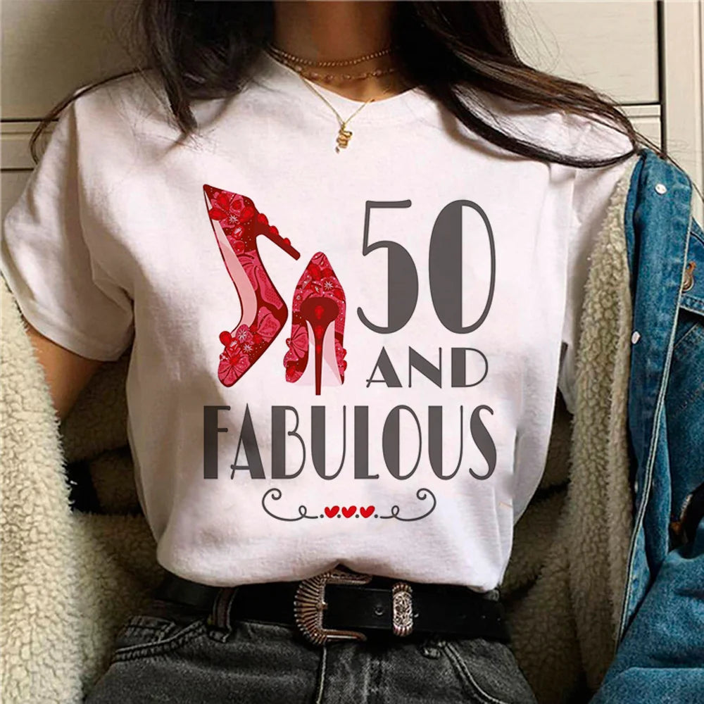 50 Ans 50th Years Birthday t shirt women harajuku manga top female graphic comic clothes