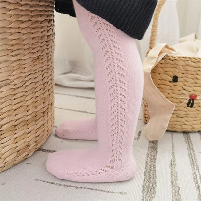 0-5Years Toddler Baby Tights For Girls Fashion Knitted Ribbed Newborn Pantyhose Solid Mesh Kids Leggings For Girls Spring Autumn