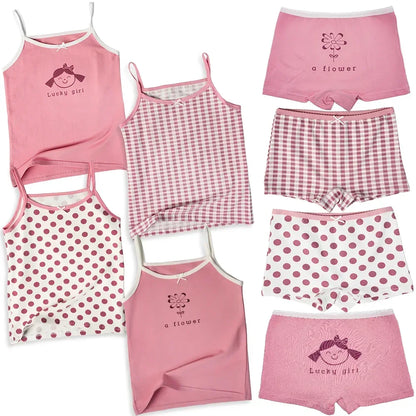 Pink Kids Clothes Set 8pcs Girls Vest Suit Childrens Clothing Set Baby Cotton T-Shirts Shorts Quick Dry Sleeveless Tank Top 2024