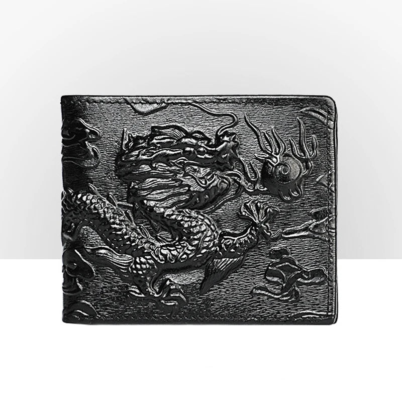 High Quality Genuine Leather Short Wallet 3D Dragon Style Card Wallet 2024 Vintage Bifold Small Purse for Man Male Gift Purses