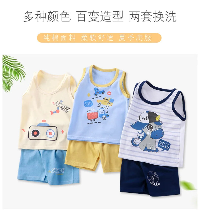 Children Sets Kids Clothes Boys Girls Vest Suit Summer Children's Clothing baby Cotton T-Shirts Shorts Tank Top Sleeveless