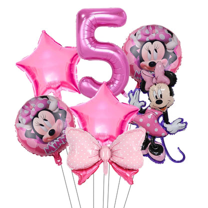 Minnie Mouse Birthday Party Decorations Tableware Set Birthday Decorations Full Set Pink Balloons Banner Candy Box Kids Favors