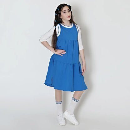 Summer/spring family set royal blue family set boy and girl dress/skirt/t-shirt/baby set stripes edge thin ribbed material