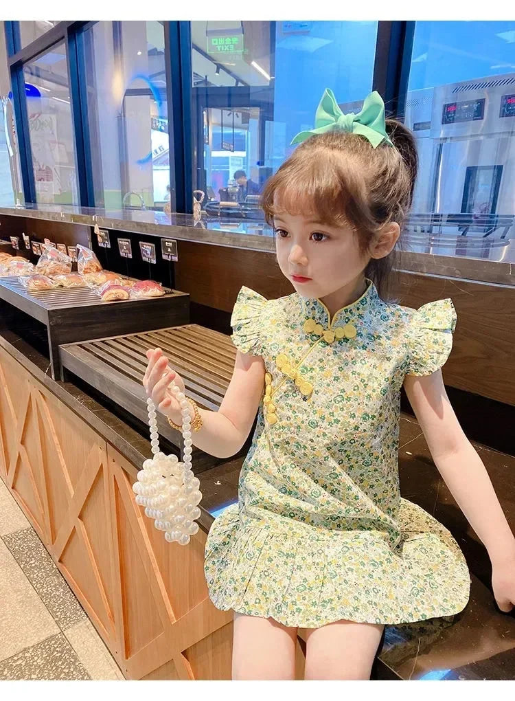 Summer Girl Dress Cheongsam Fashion Baby Chinese Modern Hanfu Girl's Qipao Tang Style Children's Dresses Vestidos Kids Clothes