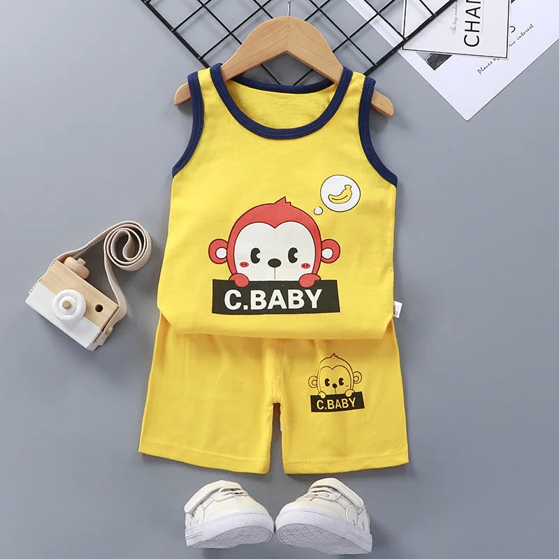 Children Sets Kids Clothes Boys Girls Vest Suit Summer Children's Clothing baby Cotton T-Shirts Shorts Tank Top Sleeveless