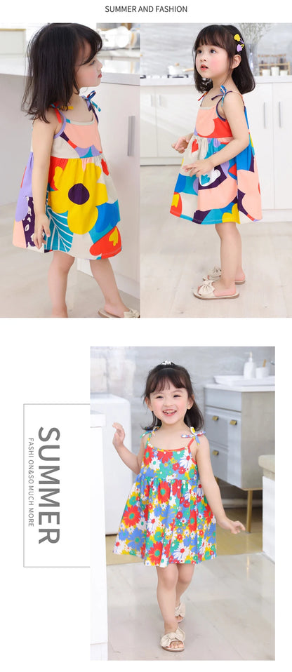 Summer Cute Girls Dress kids Girl Clothes Sleeveless Suspender Children's Clothing Princess Print Cotton Casual Dresses