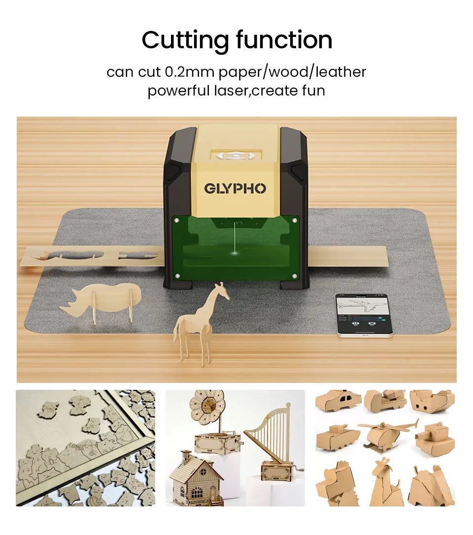 GLYPHO Laser Engraver Machine CNC Highly Accurate Portable 80mm*80MM Engraving Cutting For Dog Tag Paper Leather Wood DIY