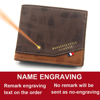 Free Name Engraving Men Wallets Slim Coin Pocket Photo Holder New Short Small Male Wallet Card Holder Frosted Leather Men Purses