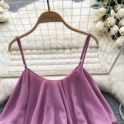 2024 Women's Clothing Summer Blouse Camis Tanks Versatile Loose Shoulder Double Layer Sleeveless Chiffon Women Tank Top vests