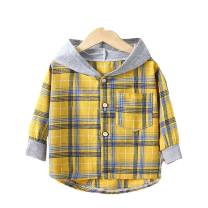 Spring Baby Boys Plaid Hooded Shirts Kids Cotton Clothes Autumn Girls Shirts Coat Girls Long-Sleeve Jacket Bottoming Clothing