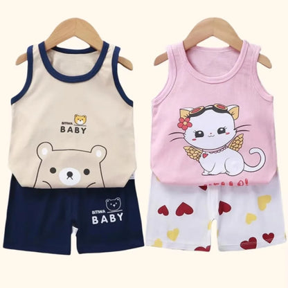 Children Sets Kids Clothes Boys Girls Vest Suit Summer Children's Clothing baby Cotton T-Shirts Shorts Tank Top Sleeveless