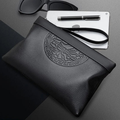 Fashion Men's Handheld Bag Business Large Capacity Retro Soft Face Leather Clip Casual Fashion Handheld Bag Zipper Bag Wallet