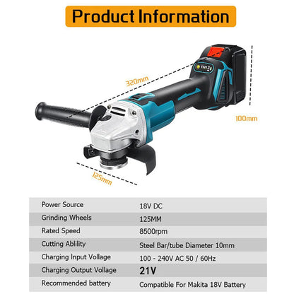 125mm Brushless Angle Grinder Polishing Cutting Machine Cordless Electric Angle Grinder Power Tool for 21V Battery