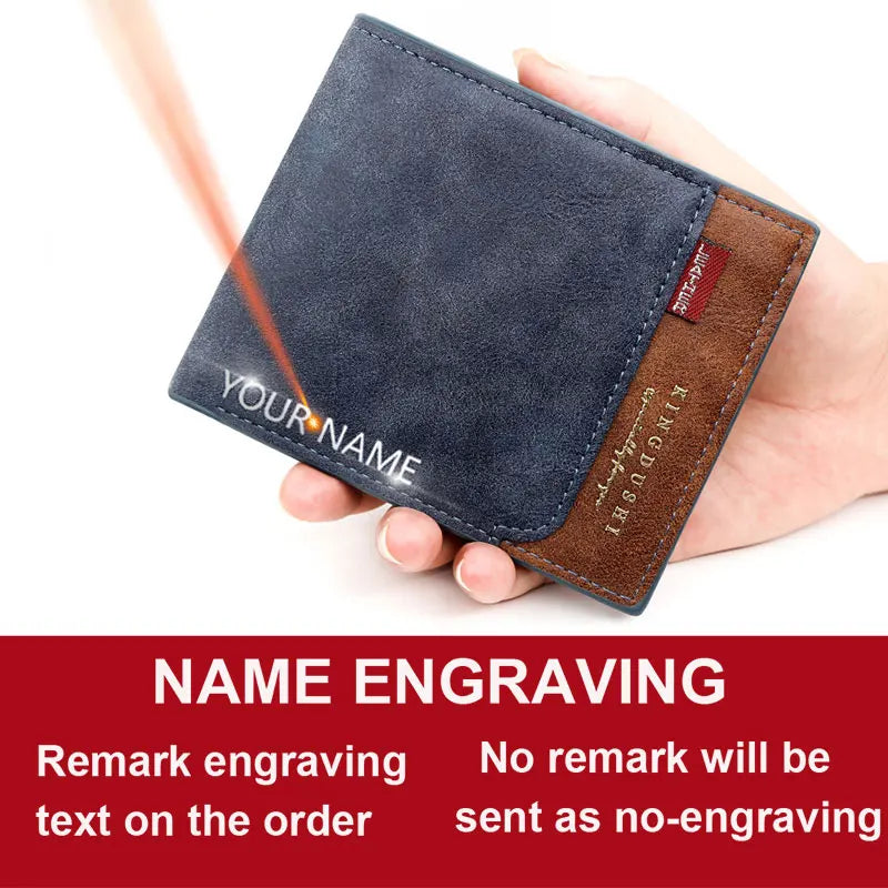 Free Name Engraving New Men Short Wallets High Quality Classic Card Holder Simple Male Purse Zipper Coin Pocket Men Money Clips