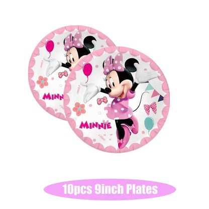 Minnie Mouse Birthday Party Decorations Tableware Set Birthday Decorations Full Set Pink Balloons Banner Candy Box Kids Favors