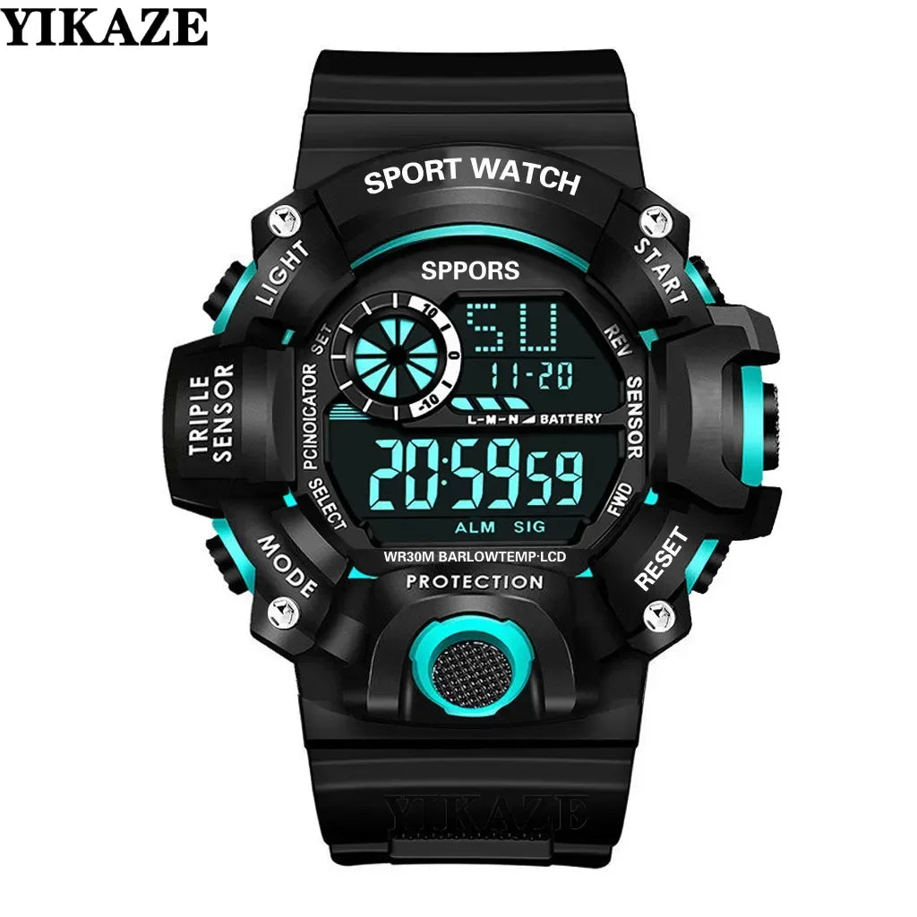 YIKAZE Men's Military Digital Watch Outdoor Men Sports Watch Waterproof Luminous Chronograph Clock Student Electronic Wristwatch