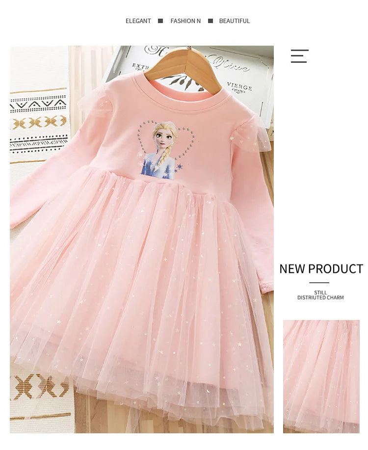 2024 New Princess Dress Girls Dress Long-sleeved For Children's Party Clothes Elsa Frozen Dress Spring Autumn Kids Dress 2-9Y