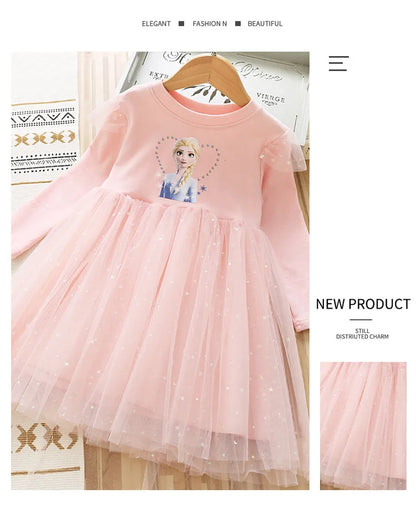 2024 New Princess Dress Girls Dress Long-sleeved For Children's Party Clothes Elsa Frozen Dress Spring Autumn Kids Dress 2-9Y