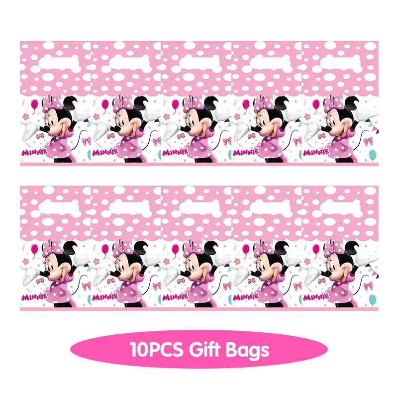 Minnie Mouse Birthday Party Decorations Tableware Set Birthday Decorations Full Set Pink Balloons Banner Candy Box Kids Favors