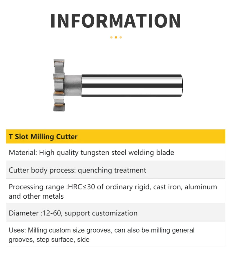 φ12-35 Welded YG8 Alloy T-Slot Milling Cutter Tungsten Steel t-shaped metal cutter for Metal T Type Carbide Groove CNC End Mill