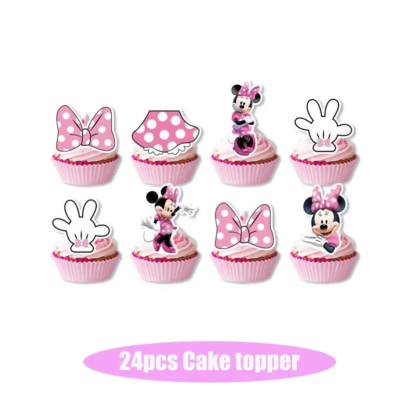 Minnie Mouse Birthday Party Decorations Tableware Set Birthday Decorations Full Set Pink Balloons Banner Candy Box Kids Favors