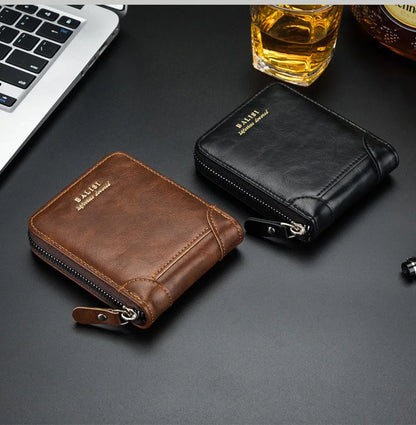 Men's Wallet 2025 New PU Leather Zipper Retro Style Short Wallets Men Card Holders Coin Storage Money Bag A03