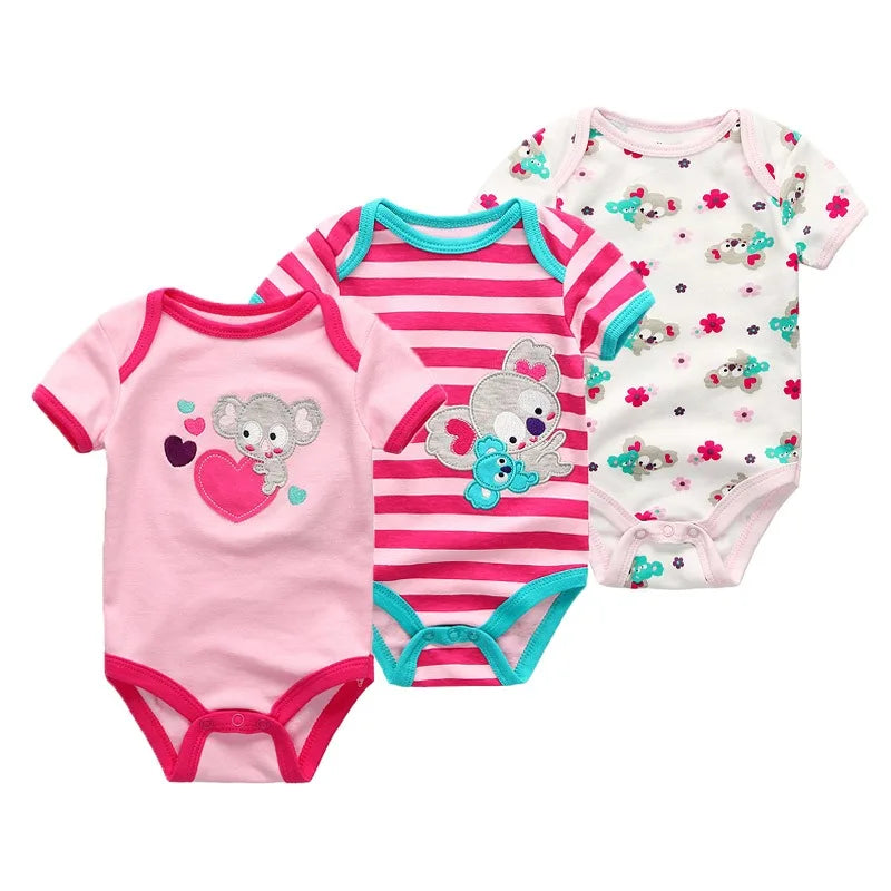 Kiddiezoom 3 Pcs Newborn Cartoon Short Sleeve Baby Boy Girl Bodysuits Soft 100%Cotton Baby Onesies Unisex Baby Clothes