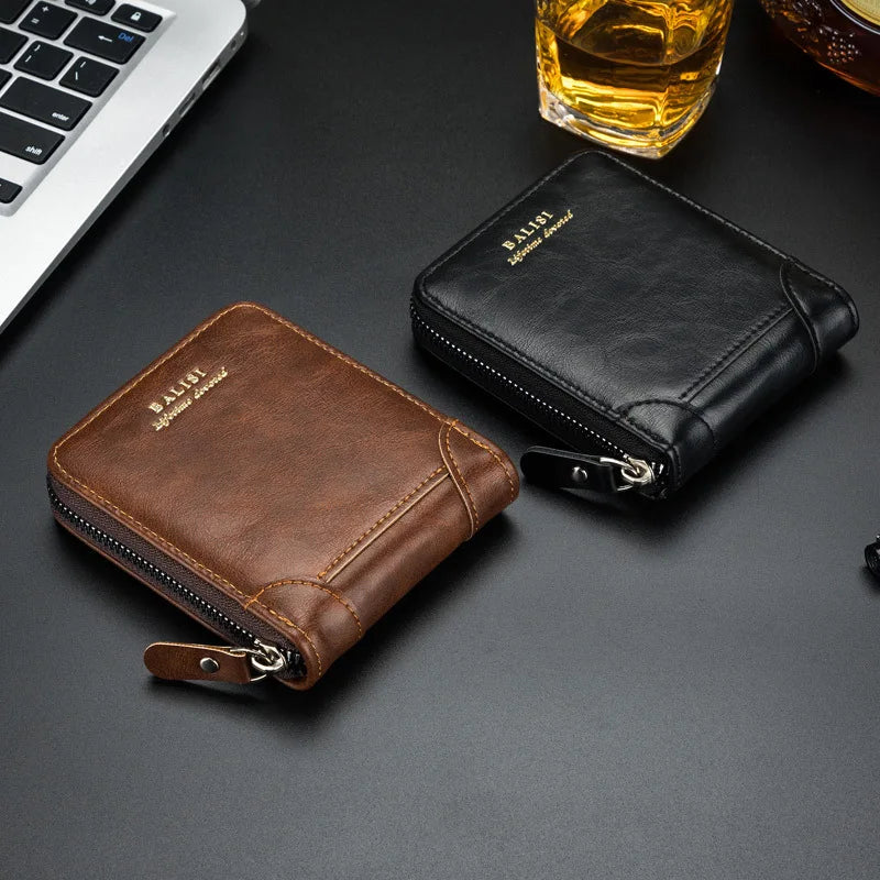 Men's Wallet 2025 New PU Leather Zipper Retro Style Short Wallets Men Card Holders Coin Storage Money Bag A03