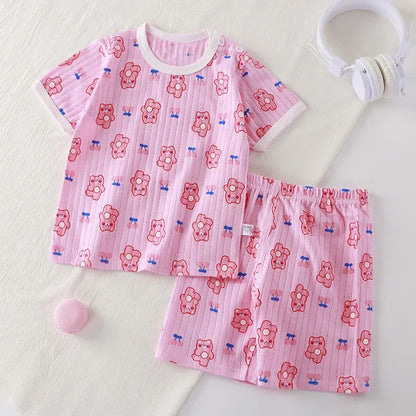 New Kids Boys Girls Summer Clothing Sets Children Cute Cartoon Print Short Sleeve T-Shirt Tops with Shorts Toddler Baby Pajamas