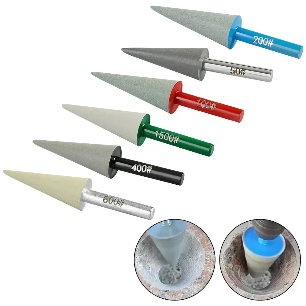 1pc Resin Diamond Grinding Head Conical Cone Burring Bit 6mm Shank Polishing Head 50-150 Grit For Stone Carving Rotary Tool