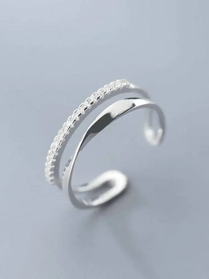 Party 925 Sterling Silver Fashion Simple Double Layer Cocktail Adjustable Ring for Trend Women Girls Party Ring Jewelry