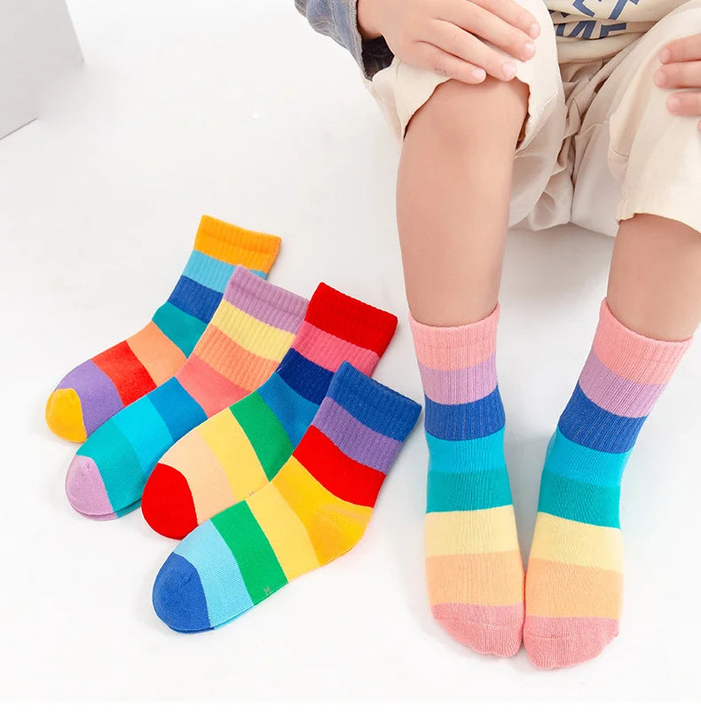 1/5/10/20 pairs/lot Girls Kids Socks Rainbow Striped Cute Children Ankle Short Breathable Cotton Fashion Toddler Sock