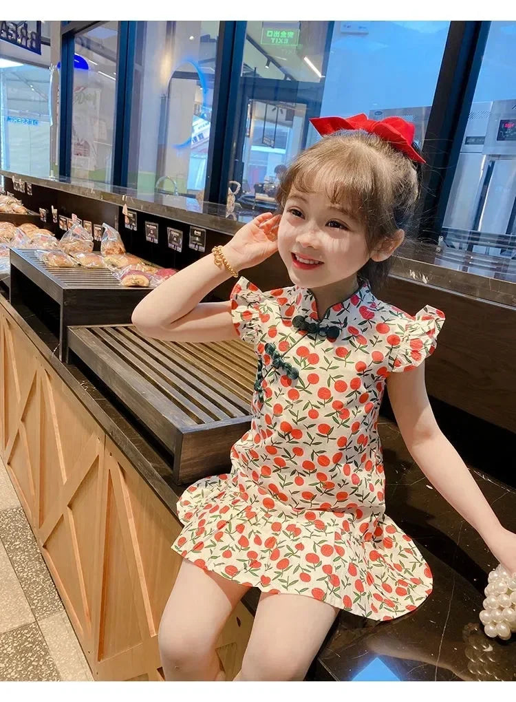 Summer Girl Dress Cheongsam Fashion Baby Chinese Modern Hanfu Girl's Qipao Tang Style Children's Dresses Vestidos Kids Clothes