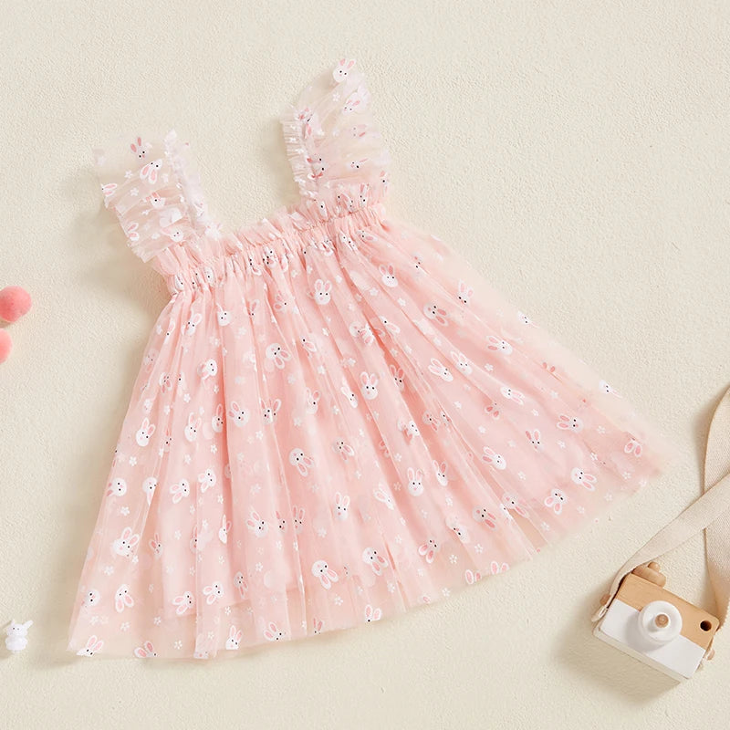 Toddler Girls Sleeveless Dress Easter Outfit Casual Summer Carrot/Rabbit Print Mesh Tulle Dress for Cute Clothes