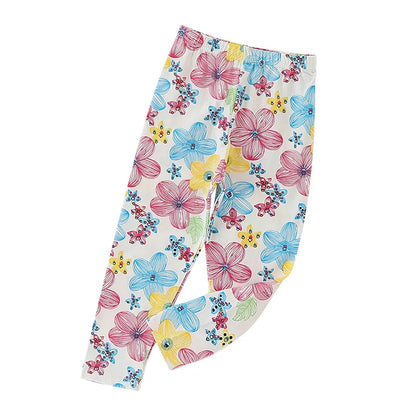 2 to 9 Years Girls Leggings Kids Outdoor Travel Clothes Pencil Pants Long Casual Floral Slim Leggings Teenage Children Trousers