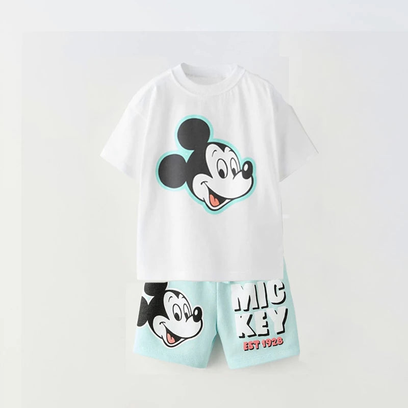 Disney Cartoon T-shirt Outfits Summer Clothing Baby Boys Short Sleeve Tops Shorts Casual Tracksuits Kids Mickey Tees Set 1-5 Age